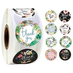Thank You Stickers Roll Floral 500 count 1 inch NEW